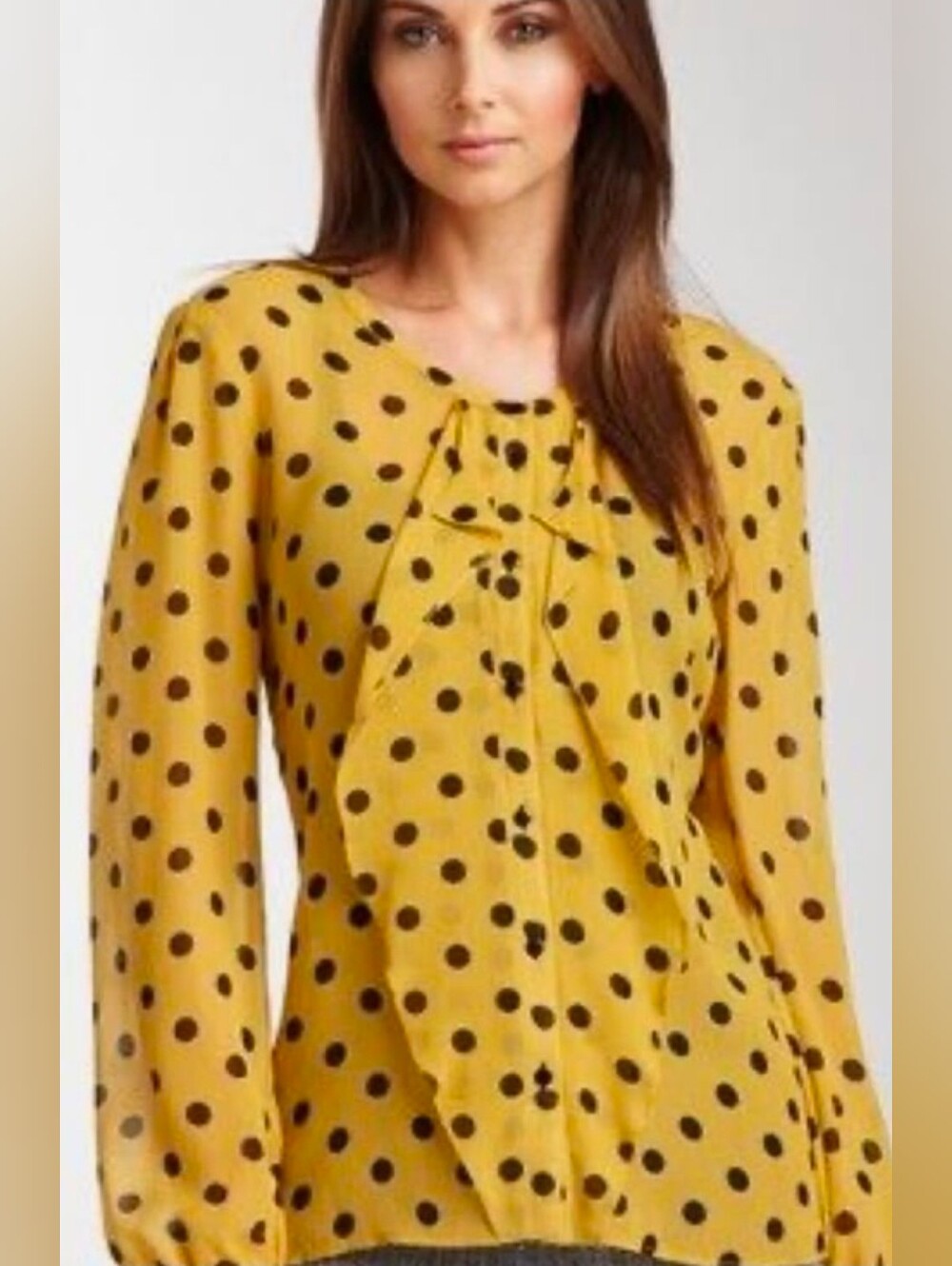 Yellow Polka Dot Ruffle Front Blouse - Women